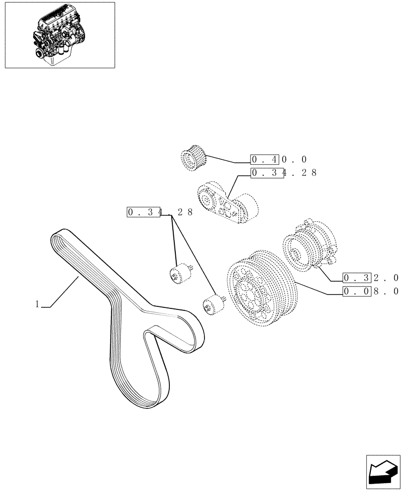 Схема запчастей Case F3BE0684E B001 - (0.34.06[01]) - BELT ASSEMBLY (504041527) 