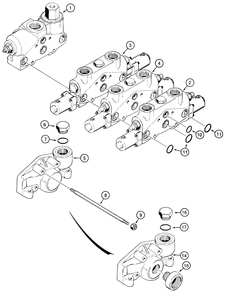 Схема запчастей Case 721C - (08-20) - VALVE ASSY - LOADER CONTROL, THREE SPOOL (Z BAR AND XR) (08) - HYDRAULICS