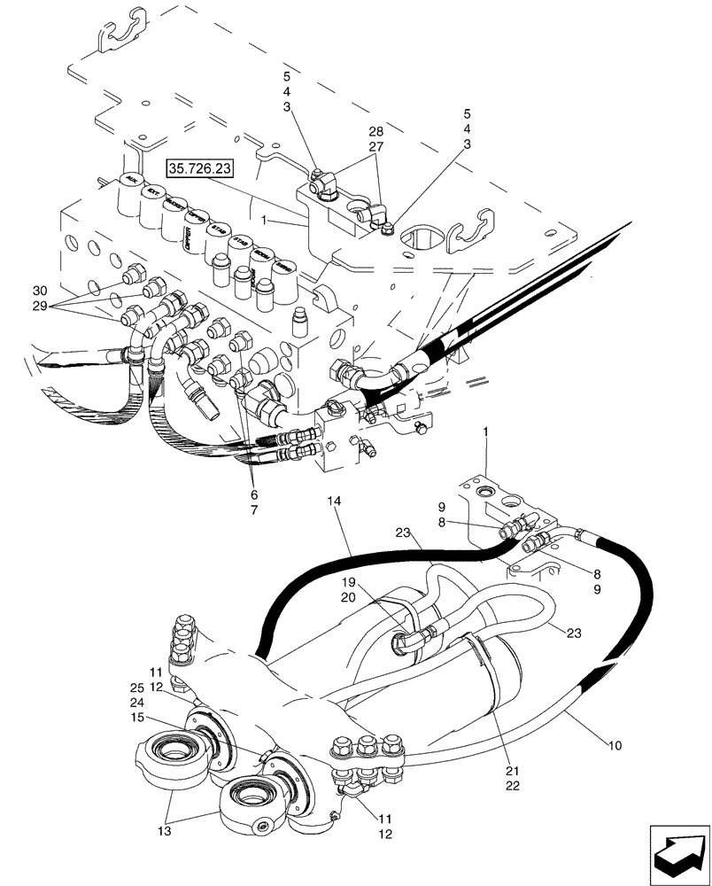 Схема запчастей Case 580SM - (35.738.04) - HYDRAULICS - CYLINDER, BACKHOE SWING (WITH PILOT CONTROLS) (35) - HYDRAULIC SYSTEMS