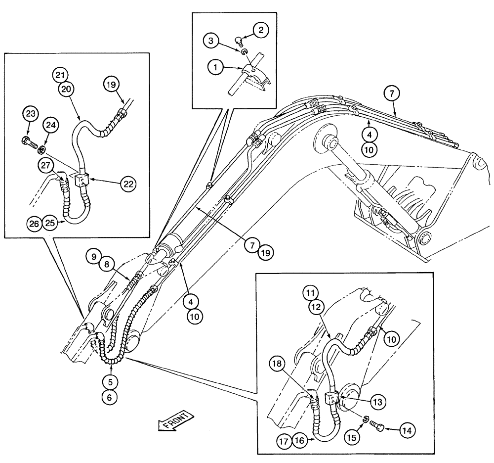 Схема запчастей Case 9020 - (8-092) - BUCKET CYLINDER LINES, 2.7 METER ARM, 3.1 METER ARM (08) - HYDRAULICS