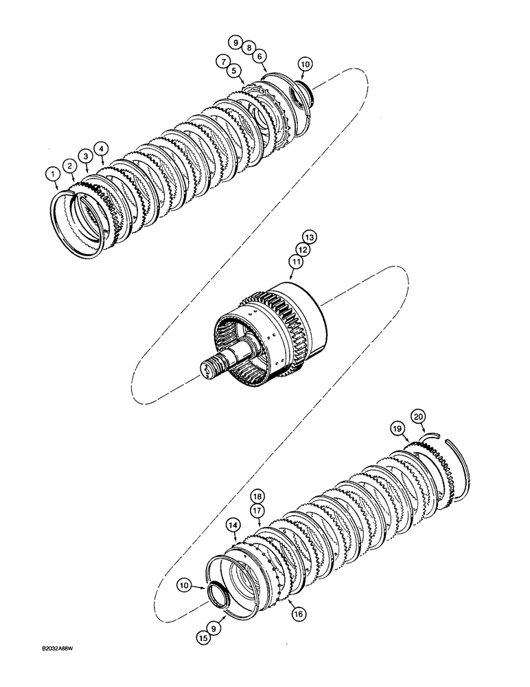 Схема запчастей Case W36 - (6-266) - TRANSMISSION, FORWARD AND SECOND CLUTCH (06) - POWER TRAIN