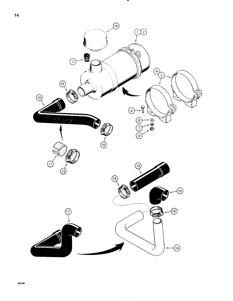 Схема запчастей Case SD100 - (014) - AIR CLEANER AND INTAKE PARTS (10) - ENGINE