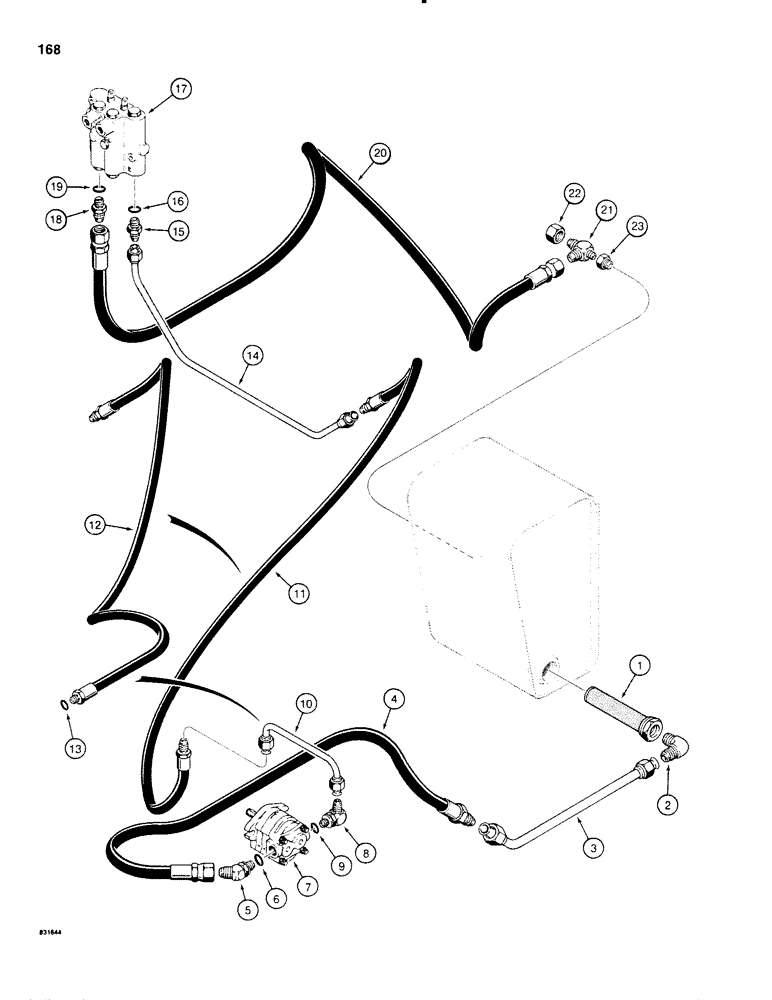 Схема запчастей Case P60 - (168) - STEERING & EQUIPMENT PUMP HYDRAULIC CIRCUIT, SUCTION TO RESERVOIR, USED ON 30+4 S/N 5210 TO 1139802 (41) - STEERING