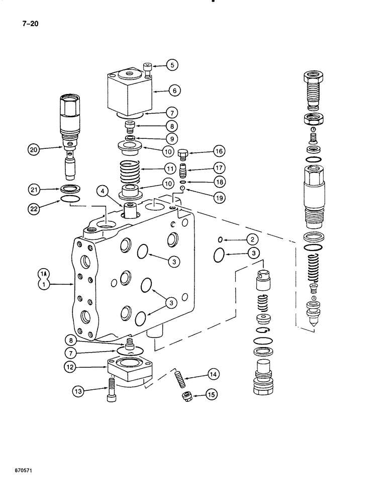 Схема запчастей Case 888 - (7-020) - DRIVE CONTROL VALVE, TRACK DRIVE SECTIONS, P.I.N. FROM 74163 TO 74212 (07) - BRAKES