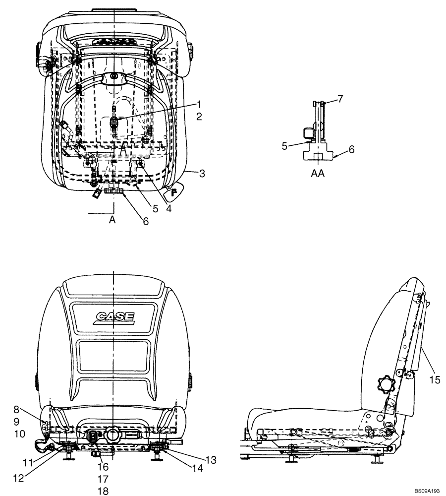 Схема запчастей Case 430 - (09-42A) - SEAT MOUNTING - DELUXE SUSPENSION SEAT (09) - CHASSIS