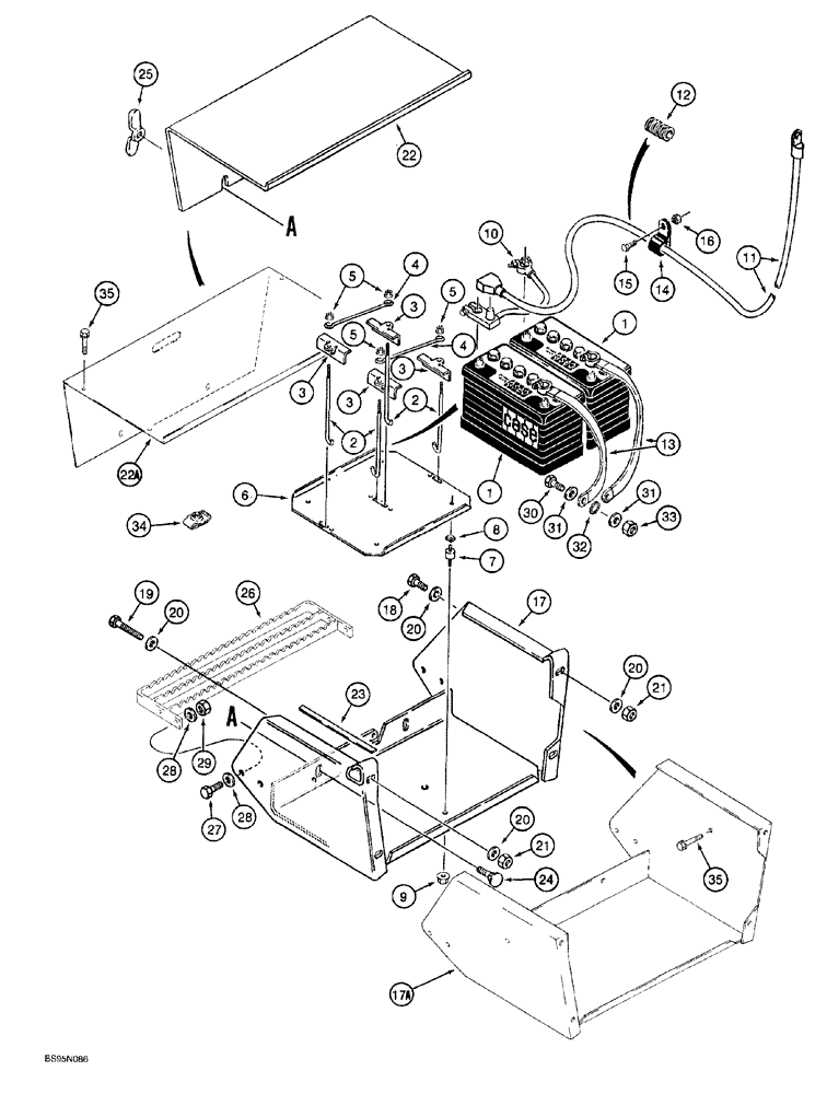 Схема запчастей Case 760 - (04-018) - BATTERY, MOUNTING, AND CABLES, DUAL BATTERY COLD START SYSTEM, P.I.N. JAF0022844 AND AFTER AND ALL (55) - ELECTRICAL SYSTEMS