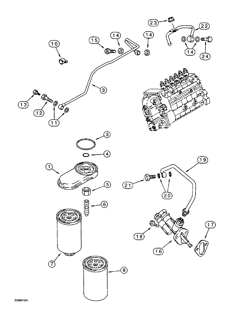 Схема запчастей Case 721B - (3-11A) - FUEL FILTER AND TRANSFER PUMP, 6T-830 EMISSIONS CERTIFIED ENG., LOADER P.I.N. JEE053200 & AFTER (03) - FUEL SYSTEM