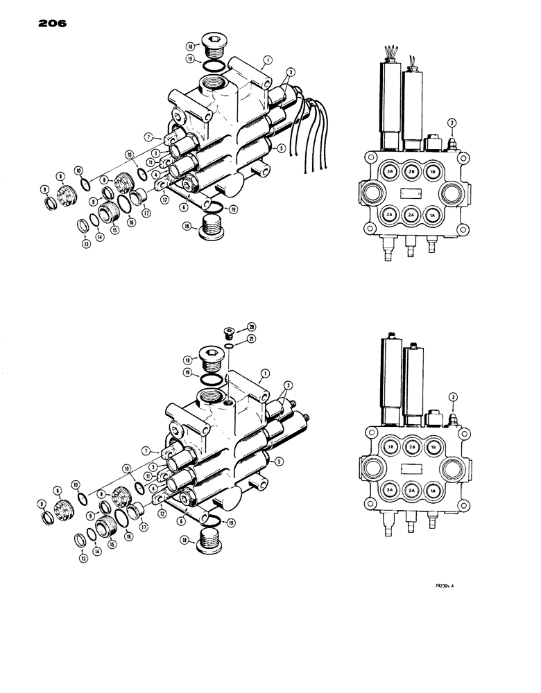 Схема запчастей Case W14 - (206) - L52776 AND L58296 VALVES (3 SPOOL), ALL VALVES HAVE CASE (08) - HYDRAULICS