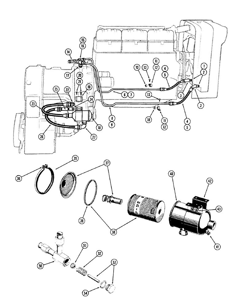 Схема запчастей Case W12 - (104) - CONVERTER AND TRANSMISSION HOSES-TUBES, TRANSMISSION OIL (06) - POWER TRAIN