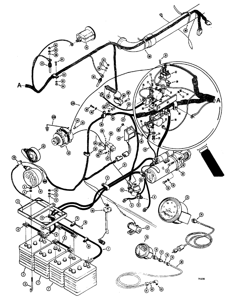 Схема запчастей Case W20 - (074) - ELEC. SYSTEM REAR HARNESS & STARTING CIRCUIT MODELS W/ 70 AMP ALTERNATOR BEFOR TRAC. S/N 9115403 (04) - ELECTRICAL SYSTEMS