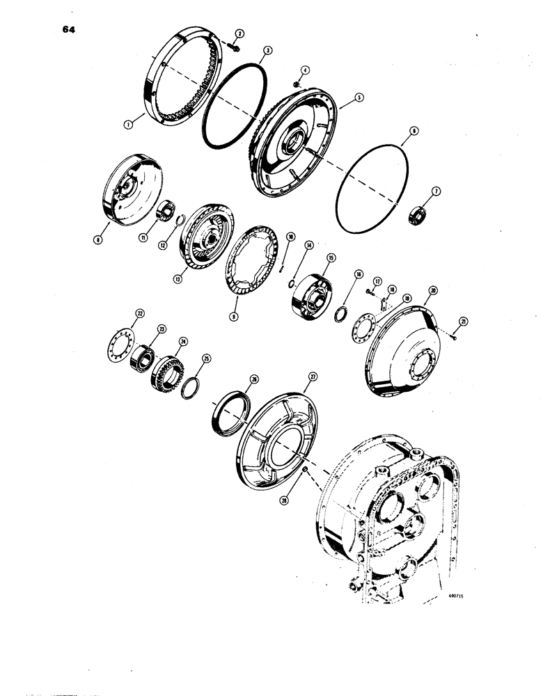 Схема запчастей Case W24B - (064) - TRANS, FRONT COVER,INPUT SHAFT & TORQUE CONVERTER,UNITS W/RING GEAR DRIVE/BEFORE TRAC SN.9115926 (06) - POWER TRAIN