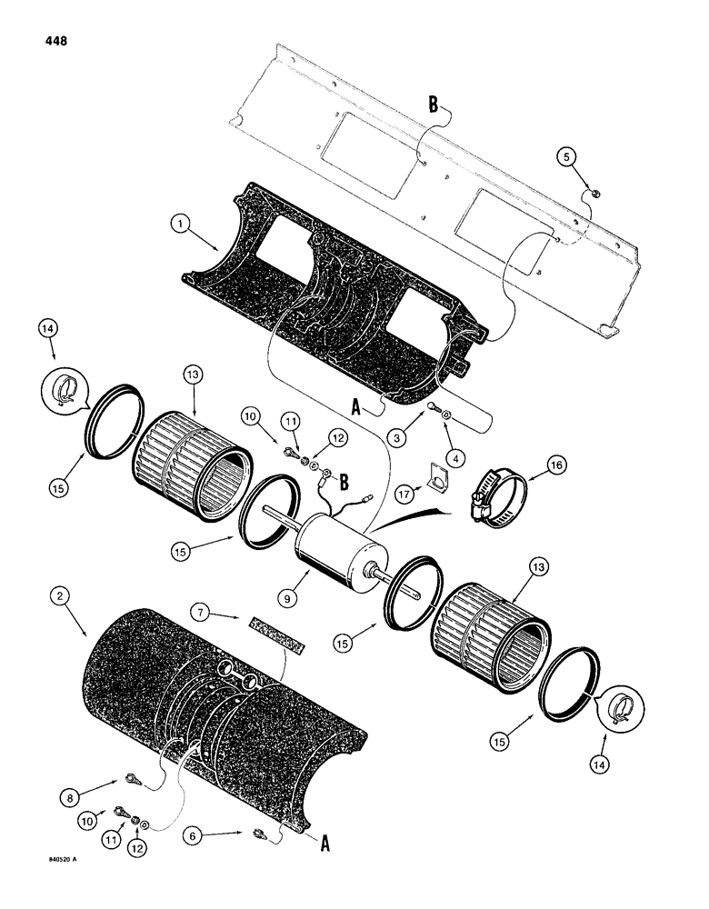 Схема запчастей Case 1150D - (448) - AIR CONDITIONING CONDENSER BLOWER (09) - CHASSIS/ATTACHMENTS