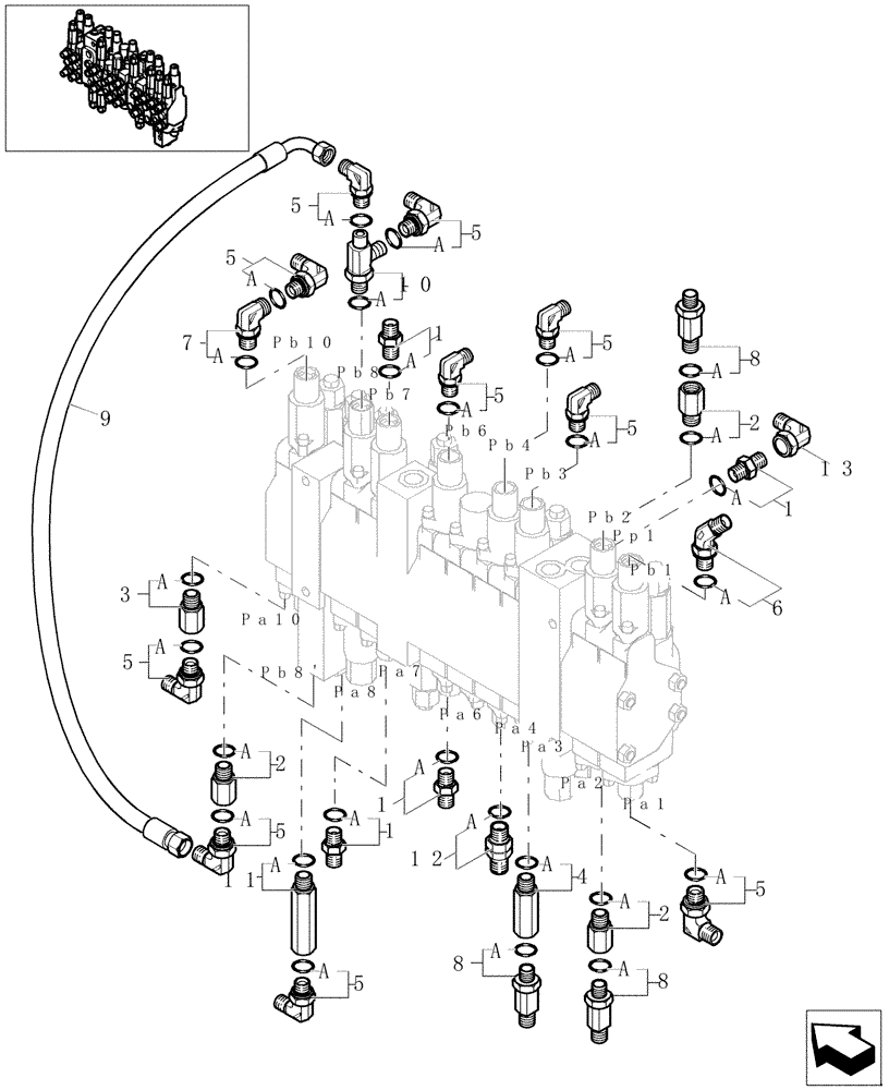 Схема запчастей Case CX31B - (1.080[01A]) - POWER STEERING CONTROL LINES MAIN (35) - HYDRAULIC SYSTEMS