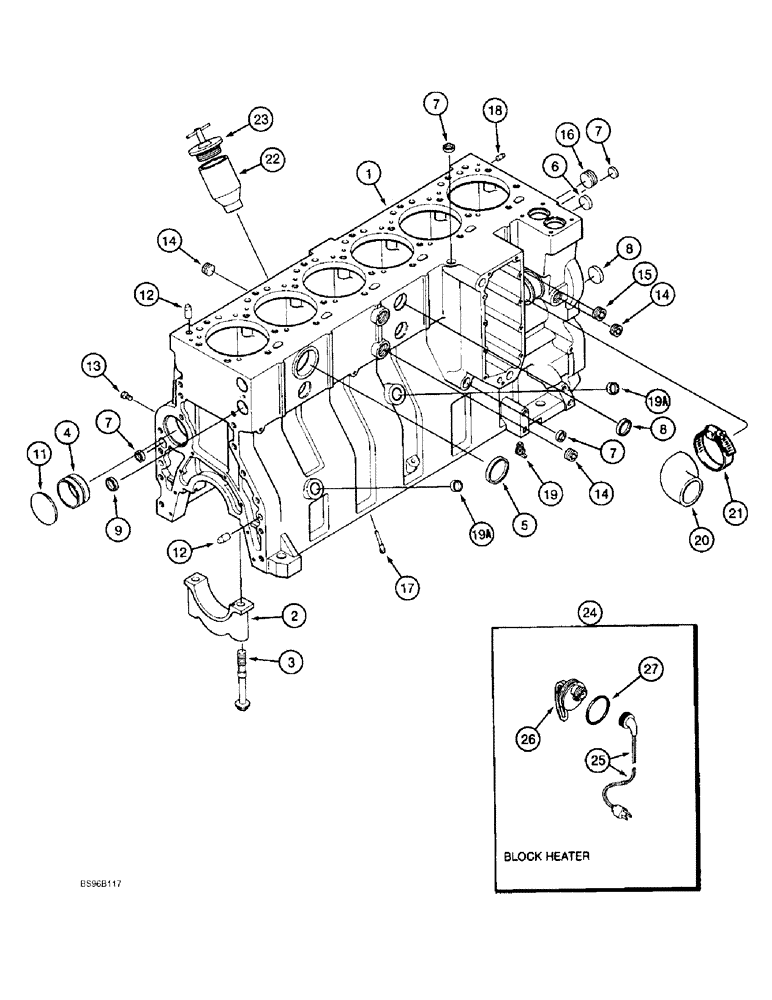 Схема запчастей Case 1155E - (2-080) - CYLINDER BLOCK, 6-830 ENGINE, TWELVE PISTON COOLING NOZZLES, ENG SN 44706126 & AFT (02) - ENGINE