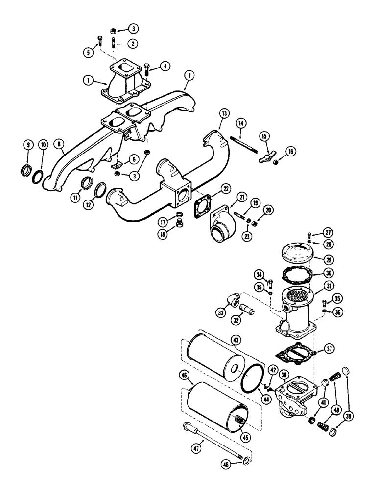 Схема запчастей Case 1150 - (006) - INTAKE AND EXHAUST MANIFOLD, (401) DIESEL ENGINE (01) - ENGINE