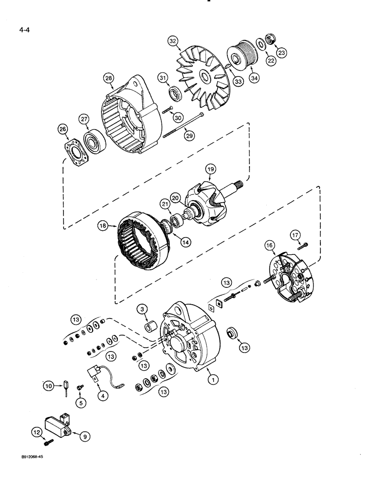 Схема запчастей Case 821 - (4-004) - ALTERNATOR ASSEMBLY, 65 AMPERE - 24 VOLT (04) - ELECTRICAL SYSTEMS