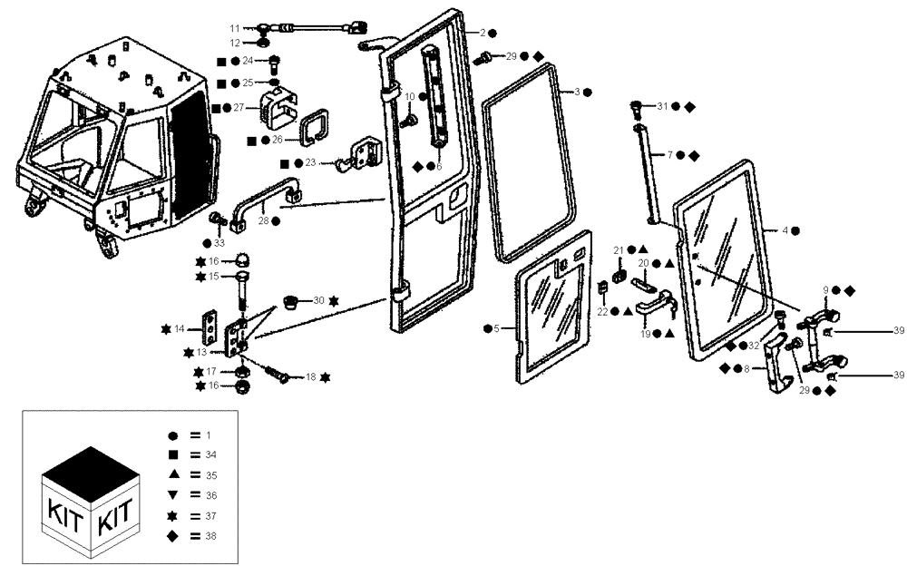 Схема запчастей Case 340B - (51A00011290[001]) - DOOR, CAB (P.I.N. HHD0340BN7PG58147 AND AFTER) (87365953) (10) - Cab/Cowlings