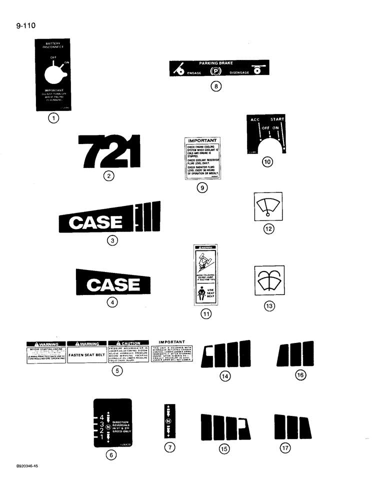 Схема запчастей Case 721 - (9-110) - DECALS (09) - CHASSIS/ATTACHMENTS