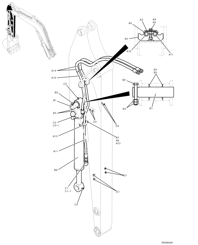 Схема запчастей Case CX50B - (05-028) - HYDRAULIC LINES, ARM 1.87M (6FT 2IN) (PY43H00025F1, PH12B00103F1, PY43H00023F1, PX43H01011F1) OPTIONAL PARTS