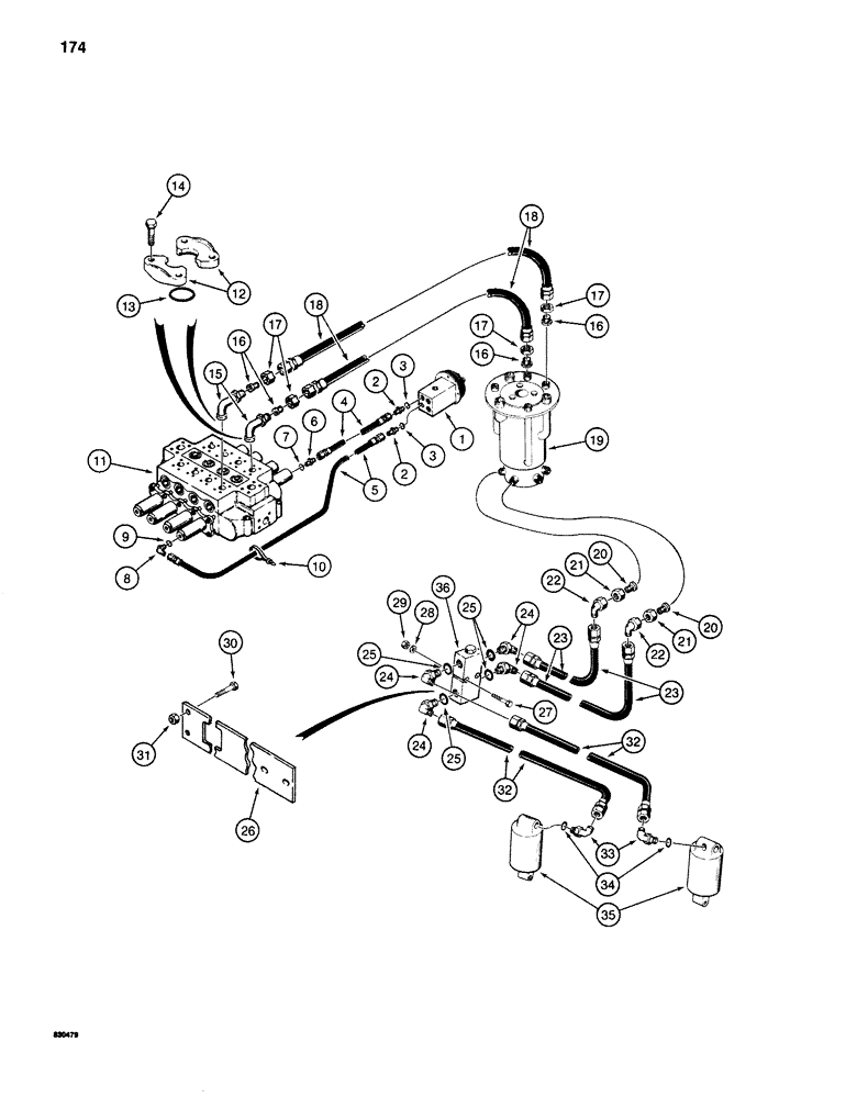 Схема запчастей Case 1280 - (174) - HYDRAULIC LEVELER LINES, MODELS WITHOUT AUXILIARY HYDRAULIC CIRCUIT (07) - HYDRAULIC SYSTEM