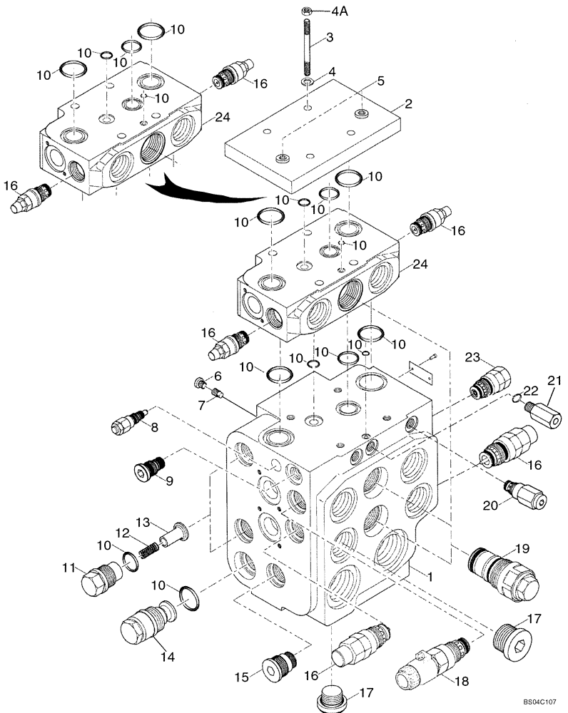 Схема запчастей Case 721D - (08-17A) - VALVE ASSY - LOADER CONTROL, FOUR SPOOL (Z-BAR LOADER) - IF USED (08) - HYDRAULICS