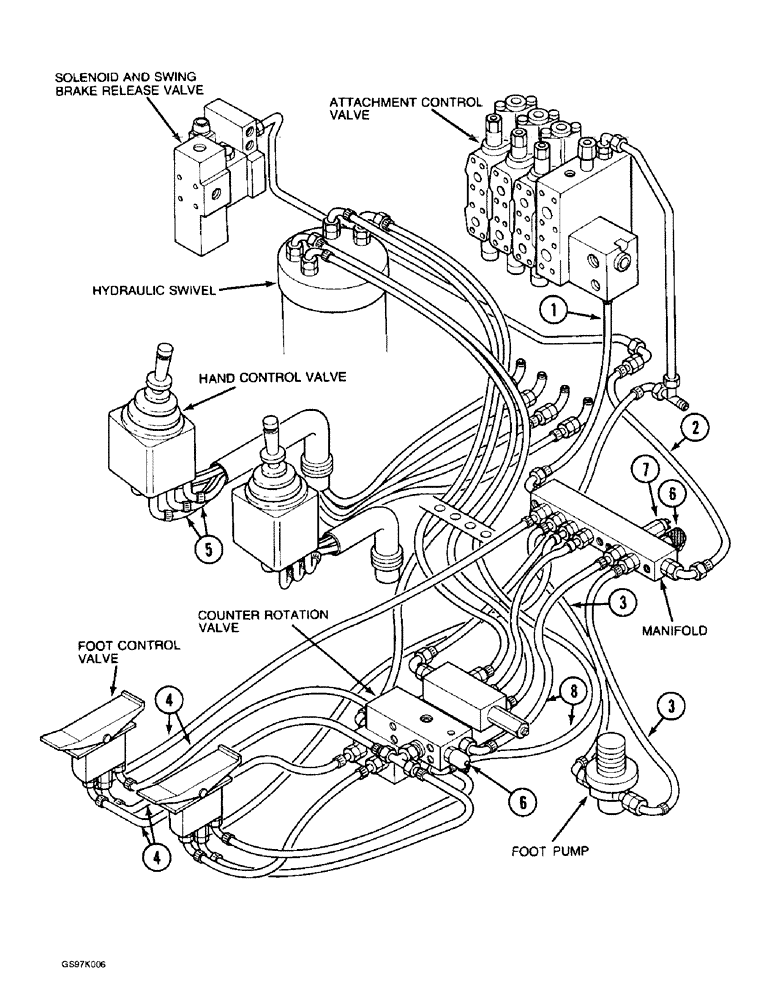 Схема запчастей Case 888 - (1-24) - PICTORIAL INDEX, CAB HYDRAULIC CIRCUIT (00) - PICTORIAL INDEX