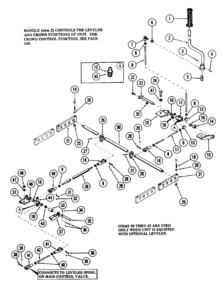 Схема запчастей Case 40 - (154) - LEVELER CONTROL HANDLE AND ATTACHING PARTS (33) - BRAKES & CONTROLS