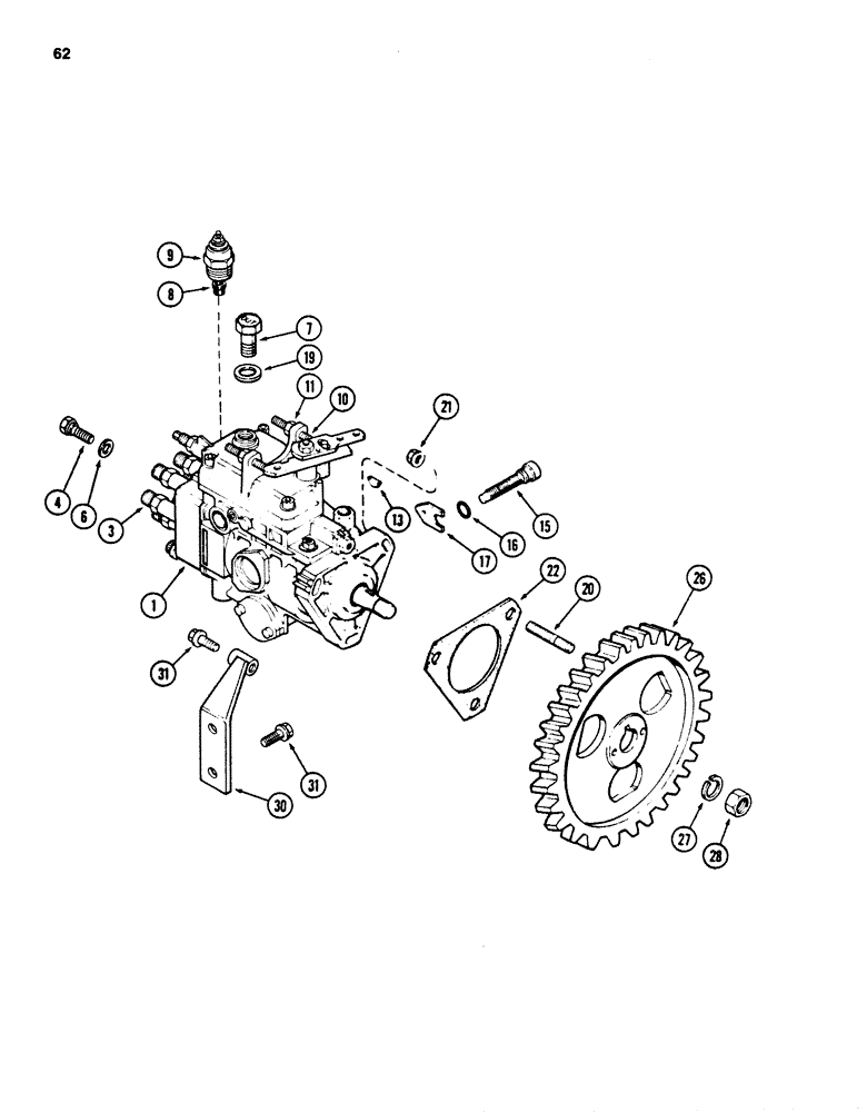 Схема запчастей Case 880D - (062) - FUEL INJECTION AND DRIVE, 6T-590 DIESEL ENGINE (02) - FUEL SYSTEM