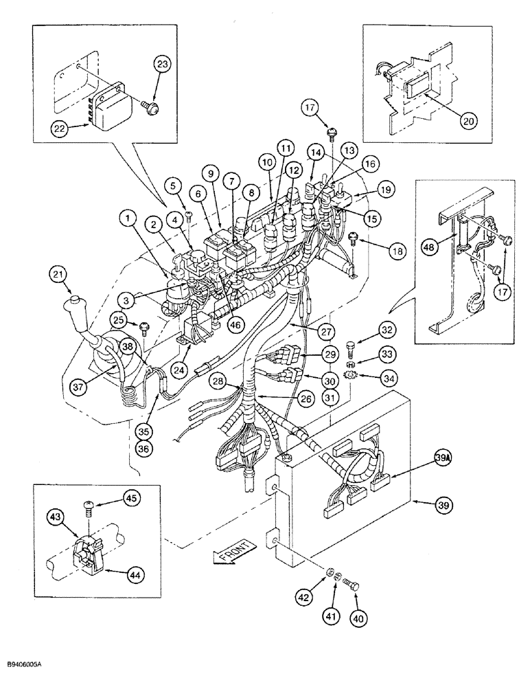 Схема запчастей Case 9030 - (4-14) - RIGHT HAND CONSOLE AND HARNESS (04) - ELECTRICAL SYSTEMS