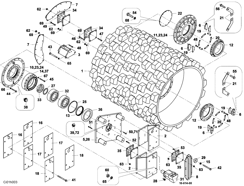 Схема запчастей Case SV228 - (12-011-00[01]) - DRUM FOR TAMPING COMPACTION (12) - Chassis/Attachments