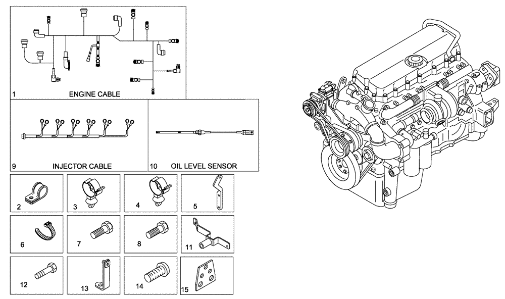 Схема запчастей Case 335B - (01A07020168[001]) - CLAMPING, ENGINE HARNESS (87363407) (01) - ENGINE