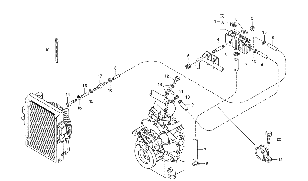 Схема запчастей Case 340 - (04A00000635[001]) - ENGINE COOLING SYSTEM - PIPELINES (10) - ENGINE