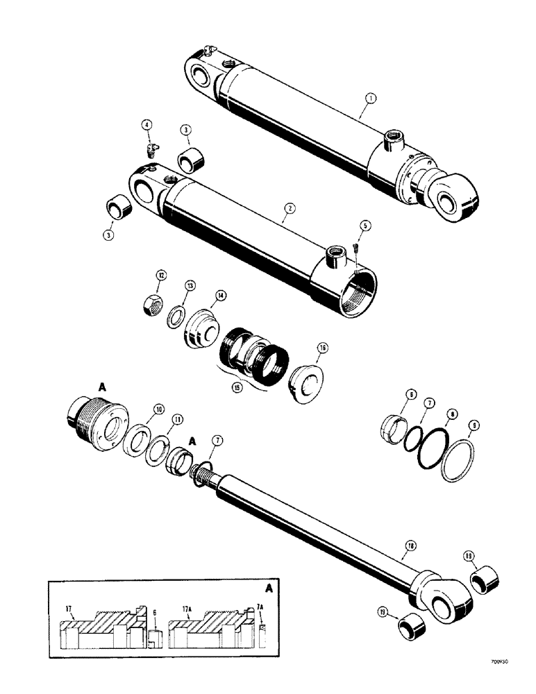 Схема запчастей Case 310G - (234) - TILT CYLINDERS (POWER TILT DOZER), USES SPLIT SNAP IN OUTER ROD WIPER (07) - HYDRAULIC SYSTEM