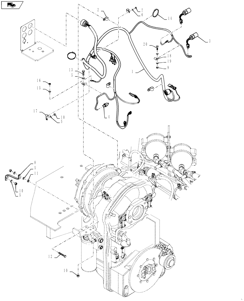 Схема запчастей Case 521F - (21.135.02) - TRANSMISSION WIRE HARNESS INSTALLATION (21) - TRANSMISSION