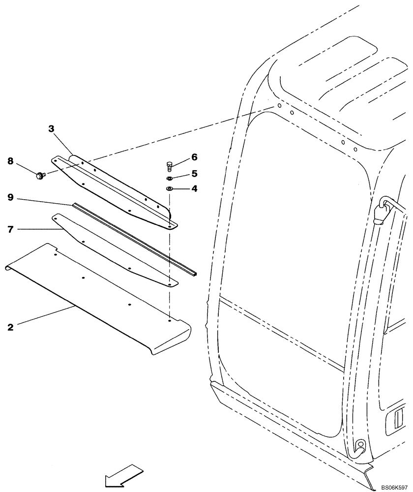 Схема запчастей Case CX210B - (09-34) - RAIN DEFLECTOR (09) - CHASSIS/ATTACHMENTS