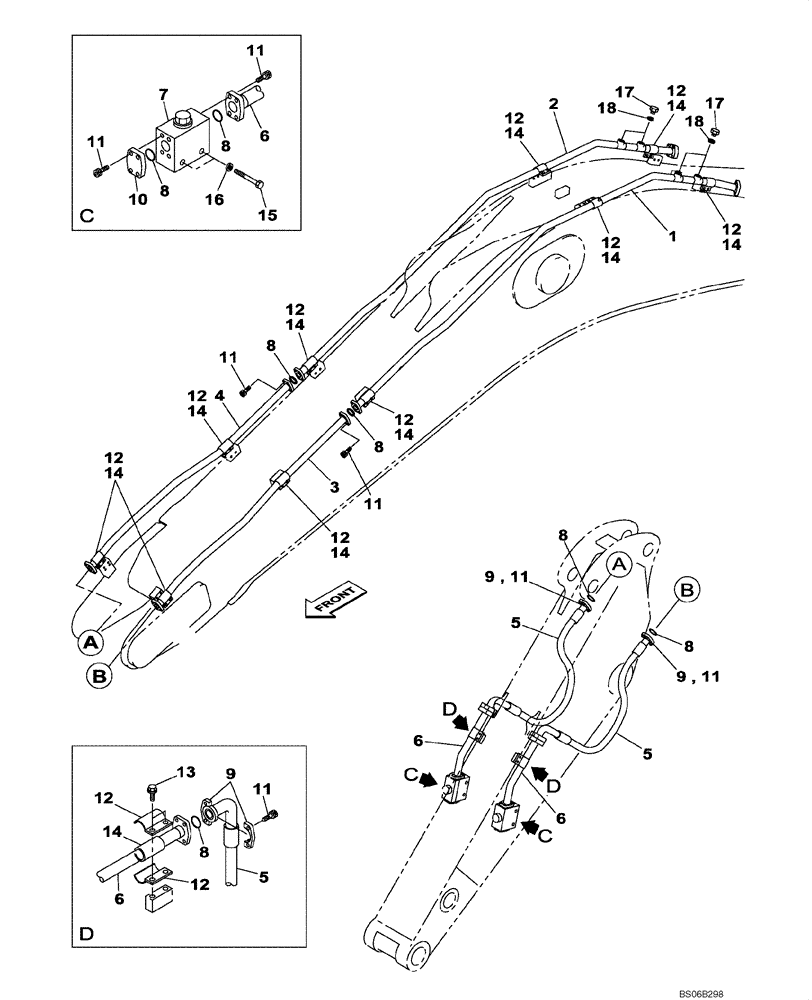 Схема запчастей Case CX700 - (08-048-00[01]) - HYDRAULIC CIRCUIT - PICK HAMMER - BOOM (7.70 M), DIPPER (5.0 M) (08) - HYDRAULICS