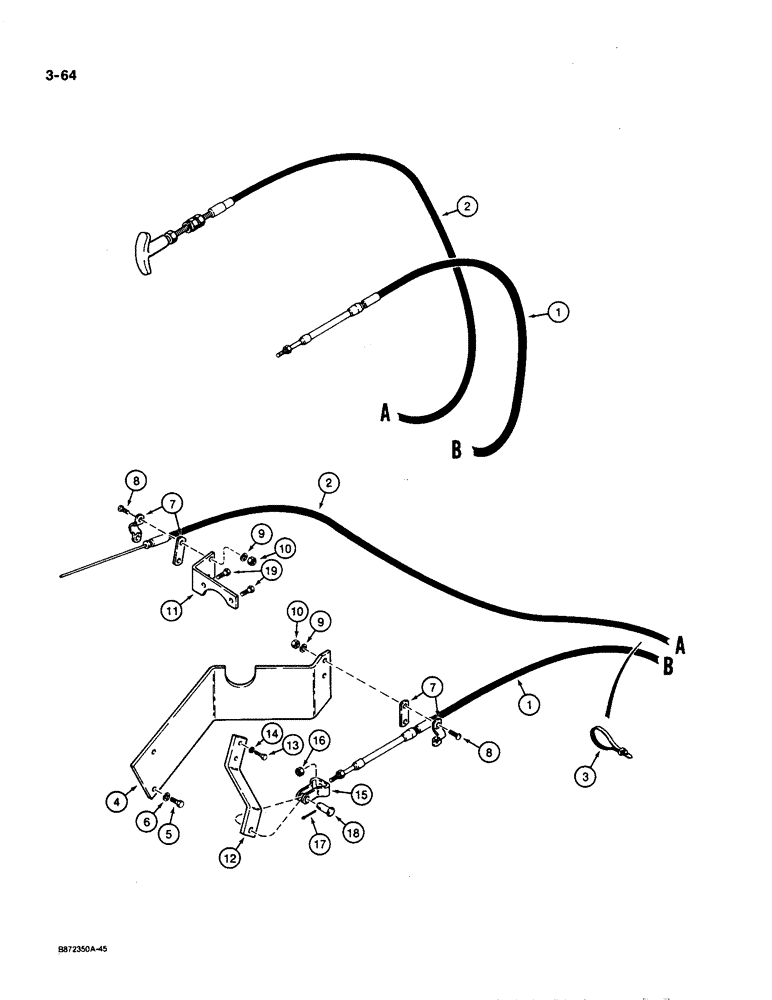 Схема запчастей Case W36 - (3-64) - THROTTLE AND LINKAGE, AT ENGINE (03) - FUEL SYSTEM