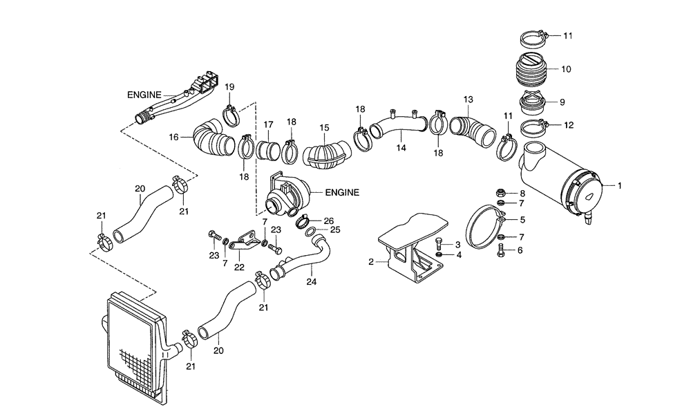 Схема запчастей Case 340 - (06A00000597[001]) - ENGINE AIR INTAKE - FILTER INSTALLATION (87447781) (10) - ENGINE