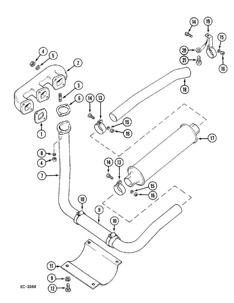 Схема запчастей Case 380B - (2-28) - UNDERSLUNG EXHAUST, PRIOR TO P.I.N. 18001 (02) - ENGINE