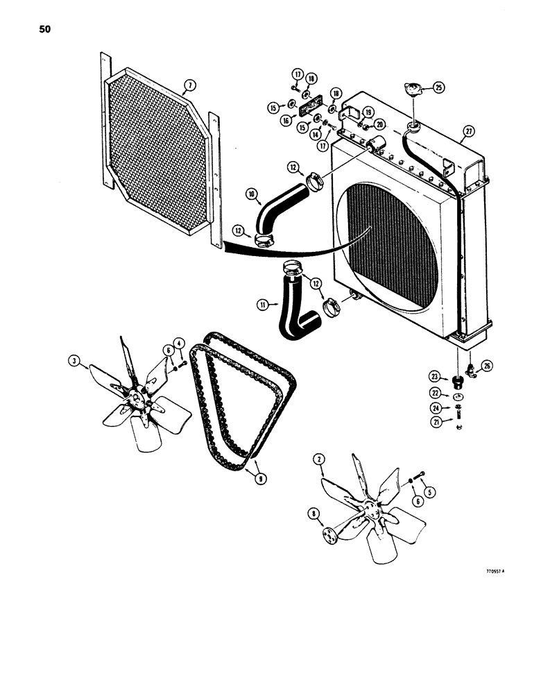 Схема запчастей Case 850B - (050) - RADIATOR, FAN, AND HOSES (01) - ENGINE