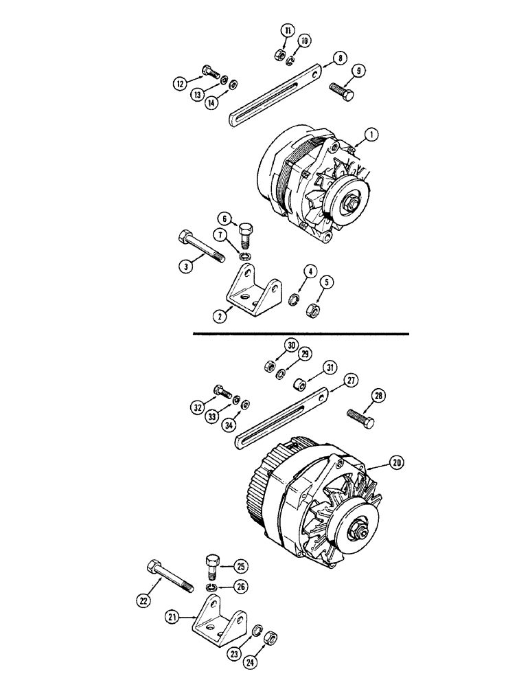 Схема запчастей Case 580B - (119A) - ALTERNATOR MOUNTING, (159 & 188) SPARK IGNITION ENGINES PRESTOLITE, DELCO (04) - ELECTRICAL SYSTEMS