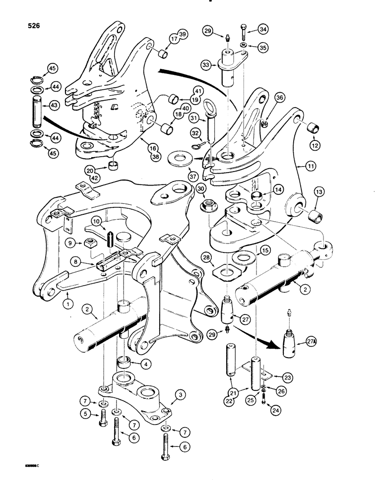 Схема запчастей Case 580E - (526) - BACKHOE SWING CYLINDERS AND SWING TOWER (09) - CHASSIS/ATTACHMENTS