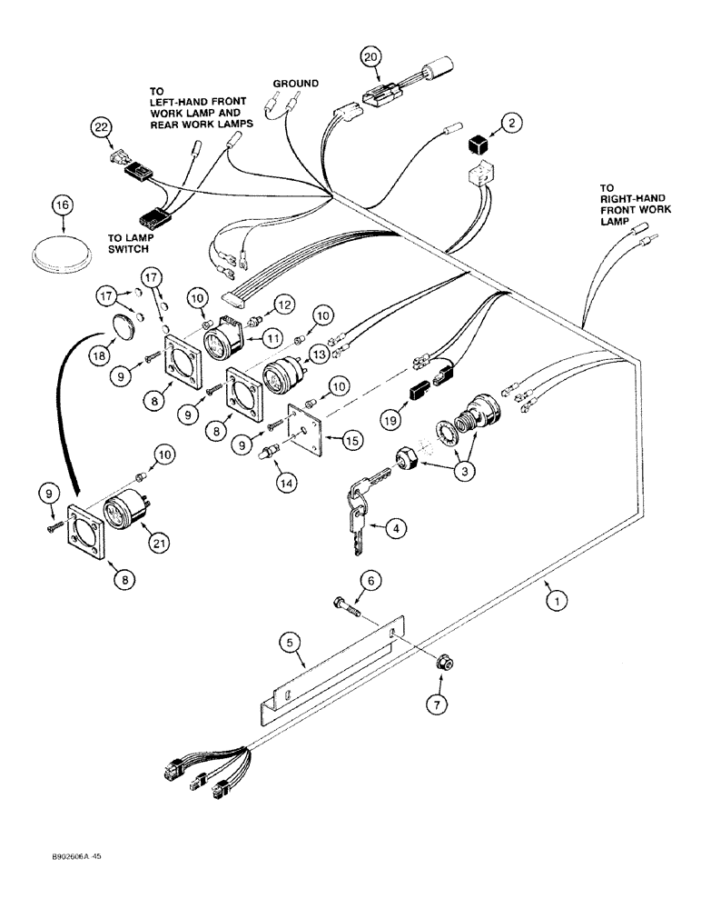 Схема запчастей Case 1818 - (4-16) - FRONT HARNESS AND GAUGES, GASOLINE MODELS ONLY (04) - ELECTRICAL SYSTEMS