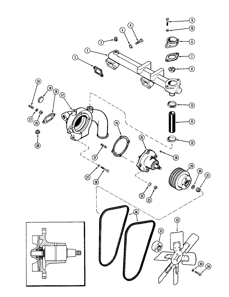 Схема запчастей Case 680CK - (008) - WATER PUMP AND ATTACHING PARTS, (267B) DIESEL ENGINE (10) - ENGINE