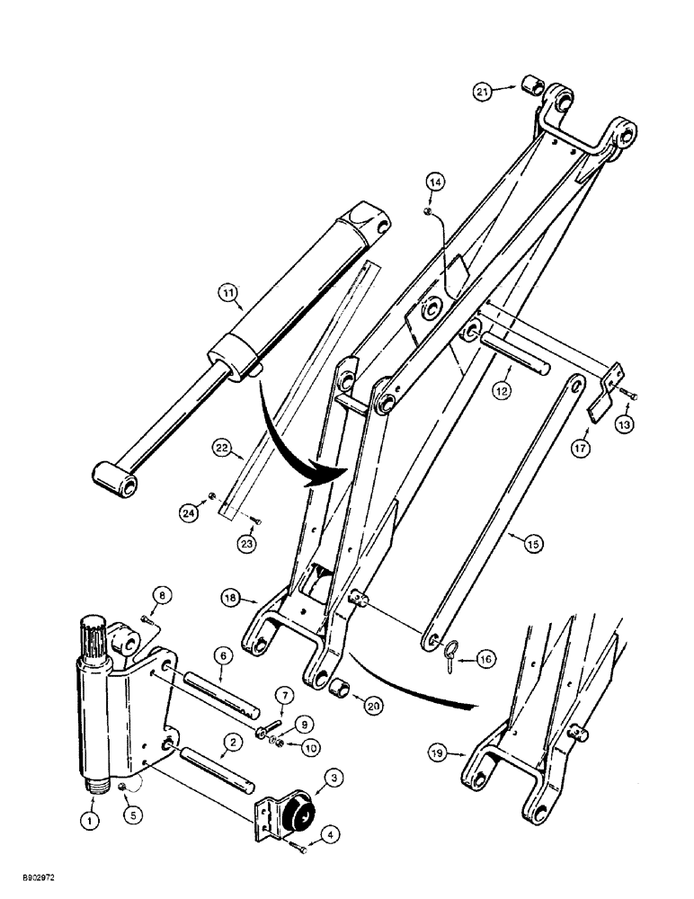 Схема запчастей Case 1838 - (9-44) - BACKHOE SWING TOWER AND BOOM, D100 OR D100XR BACKHOE (09) - CHASSIS/ATTACHMENTS