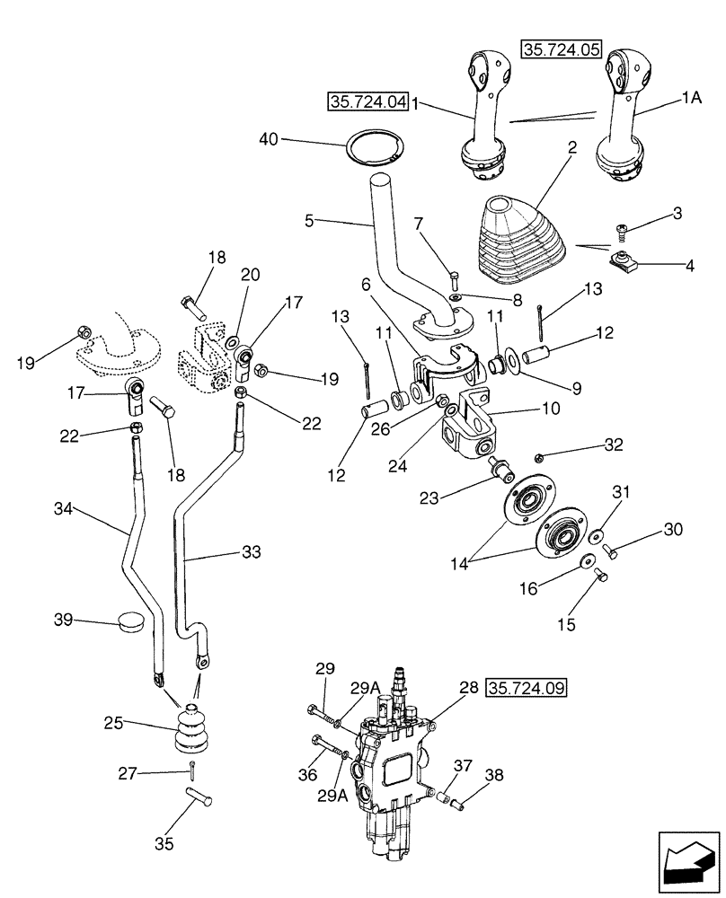 Схема запчастей Case 580SN WT - (35.724.03[01]) - CONTROLS - LOADER LIFT AND BUCKET (35) - HYDRAULIC SYSTEMS