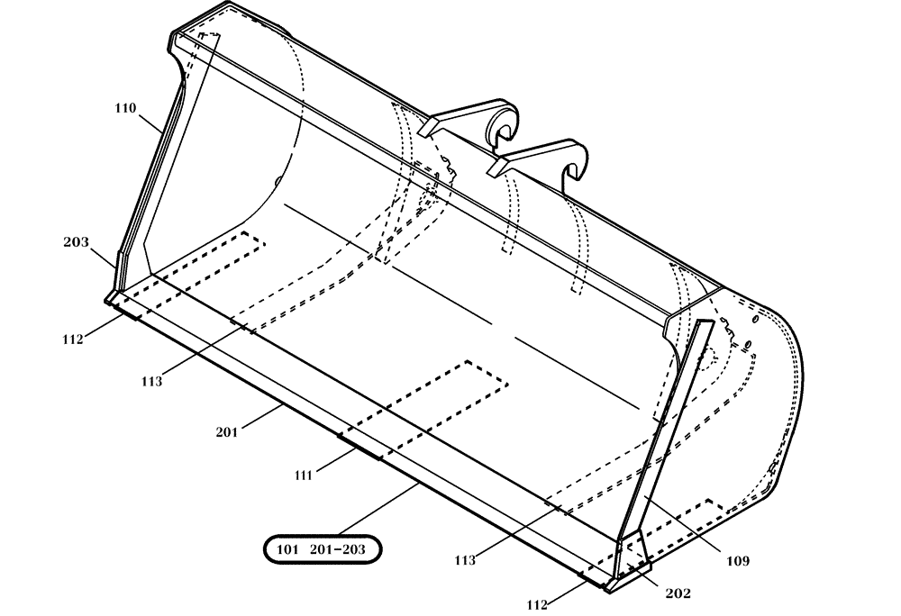 Схема запчастей Case 221D - (64.202[003]) - LOADING BUCKET 900 L (OPTION) (S/N 581101-UP) (82) - FRONT LOADER & BUCKET