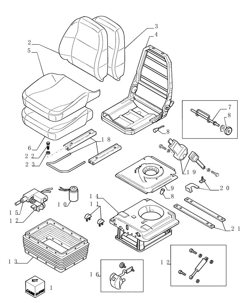 Схема запчастей Case 1850K - (9.672[02]) - PNEUM. CUSHIONING SEAT - COMPONENTS - OPTIONAL CODE 784339011 (19) - OPTIONS