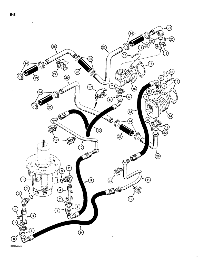 Схема запчастей Case 1085C - (8-008) - MAIN HYDRAULIC CIRCUIT, HYDRAULIC RESERVOIR TO LOWER HYDRAULIC SWIVEL (08) - HYDRAULICS