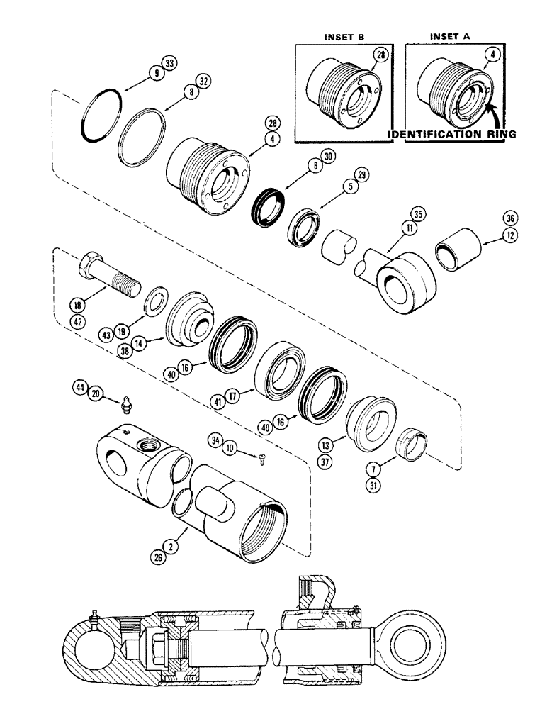 Схема запчастей Case 33 - (262) - G33443 AND G33444 LOADER LIFT CYLINDERS, 3" DIA. CYLINDER W/31-1/2" STROKE W/GLAND ID RING 